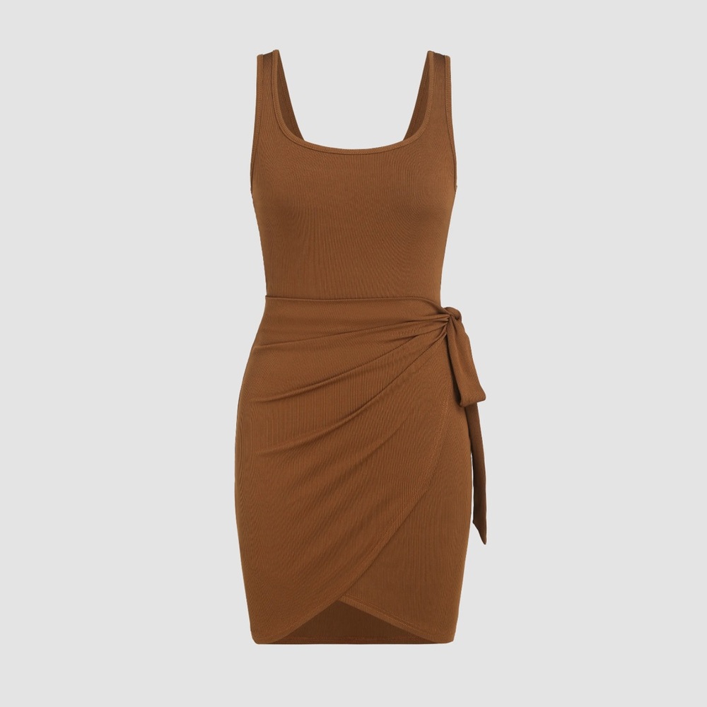 U-neckline knotted mini dress